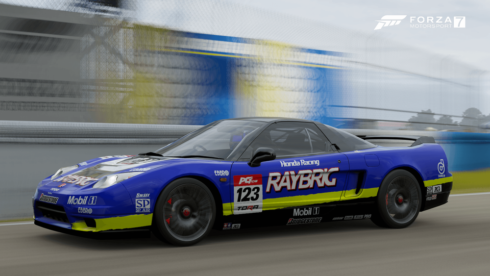 A Nissan NSX in blue racing livery in FM7.