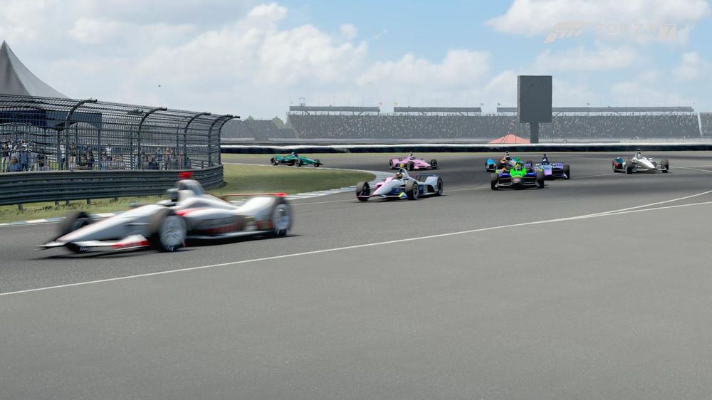 IndyCars racing on track in FM7, photo by FTC Infernas