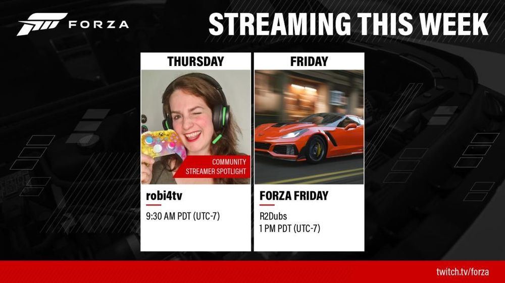 A tune-in Twitch schedule for the week of July 25th with streams on Thursday and Friday.