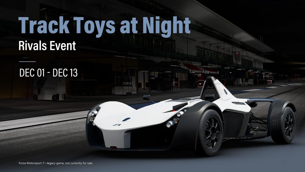 An FM7 Rivals announcement for Track Toys at Night Dec. 1st-13th