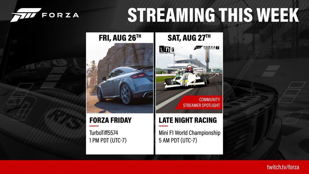 A Twitch Tune-in schedule shows livestreams on Friday and Saturday, August 26th and 27th.