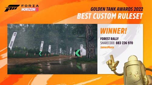 BEST CUSTOM RULESET WINNER: Forest Rally (883 236 970) by JamesMiata.