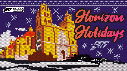 Purple and yellow Horizon Holidays banner featuring the Guanajuato basilica.