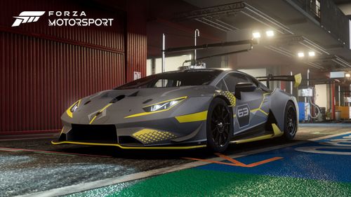 A Lamborghini Huracan standing inside a racetrack