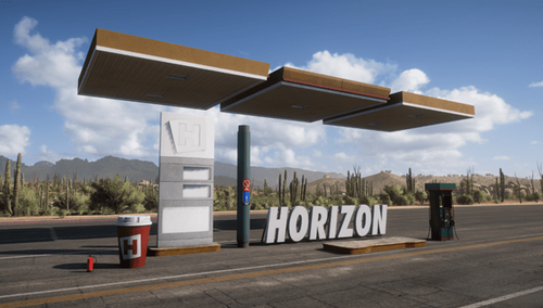 Props to create a petrol station and a Horizon logo